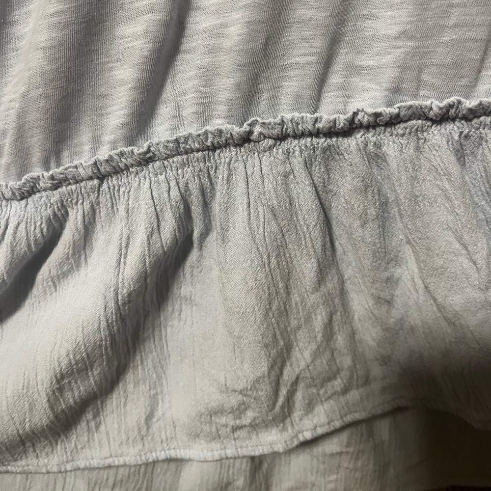 LOFT Light Blue Short Sleeve Ruffle Top - Picture 2 of 5